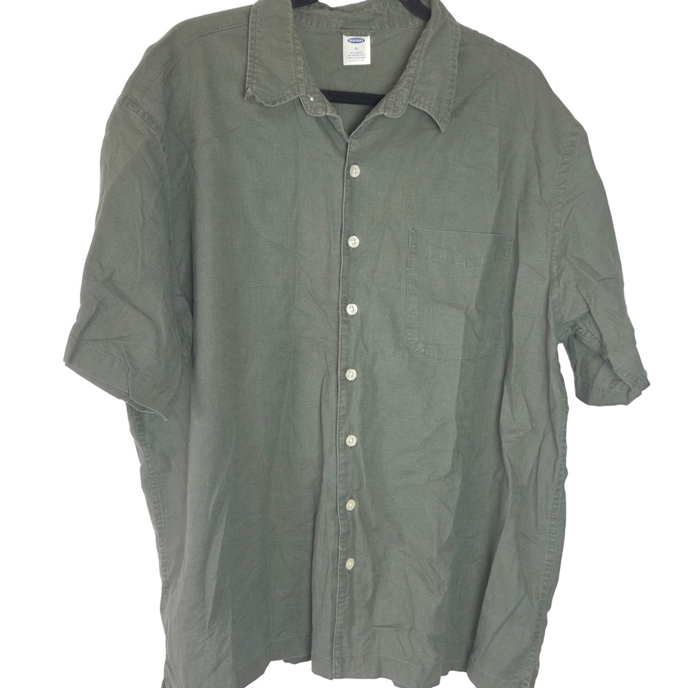 Old Navy Linen Blend Short Sleeve Button Up Shirt Casual Summer Mens XL